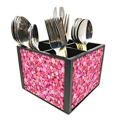 Nutcase Designer Cutlery Stand Holder Silverware Caddy-Spoons Forks Knives Organizer for Dining Table & kitchen -W-5.75"x H -4.25"x L-5.5"-SPOONS NOT INCLUDED - Pink Marble Dots