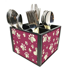 Nutcase Designer Cutlery Stand Holder Silverware Caddy-Spoons Forks Knives Organizer for Dining Table & kitchen W-5.75"x H -4.25"x L-5.5" - Paw Prints
