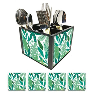 Nutcase Designer Flatware Cutlery Stand Holder Silverware Caddy-Spoons Forks Knives Organizer With Matching Metal Coasters - Tropical Trending vibes