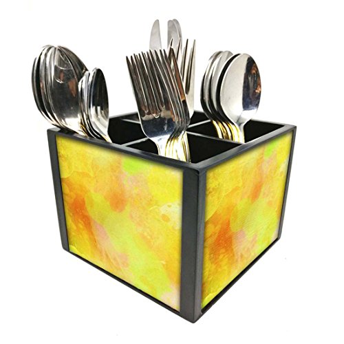 Nutcase Designer Cutlery Stand Holder Silverware Caddy-Spoons Forks Knives Organizer for Dining Table & kitchen -W-5.75"x H -4.25"x L-5.5"-SPOONS NOT INCLUDED - Yellow Watercolor