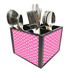 Nutcase Designer Cutlery Stand Holder Silverware Caddy-Spoons Forks Knives Organizer for Dining Table & kitchen -W-5.75"x H -4.25"x L-5.5"-SPOONS NOT INCLUDED - Pink Dots