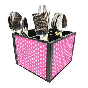 Nutcase Designer Cutlery Stand Holder Silverware Caddy-Spoons Forks Knives Organizer for Dining Table & kitchen -W-5.75"x H -4.25"x L-5.5"-SPOONS NOT INCLUDED - Pink Dots