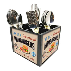 Nutcase Designer Cutlery Stand Holder Silverware Caddy-Spoons Forks Knives Organizer for Dining Table & kitchen W-5.75"x H -4.25"x L-5.5" - Hamburgers