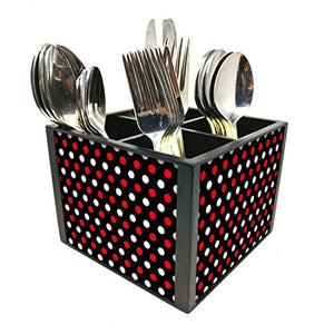 Nutcase Designer Cutlery Stand Holder Silverware Caddy-Spoons Forks Knives Organizer for Dining Table & kitchen -W-5.75"x H -4.25"x L-5.5"-SPOONS NOT INCLUDED - Dots Red And White