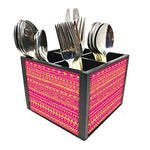 Nutcase Designer Cutlery Stand Holder Silverware Caddy-Spoons Forks Knives Organizer for Dining Table & kitchen W-5.75"x H -4.25"x L-5.5" - Aztec Pattern Pink