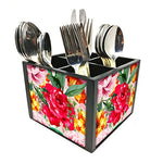 Nutcase Designer Cutlery Stand Holder Silverware Caddy-Spoons Forks Knives Organizer for Dining Table & kitchen W-5.75"x H -4.25"x L-5.5" - Roses