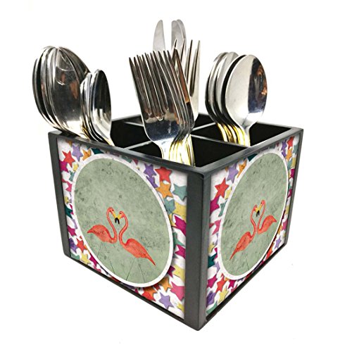 Nutcase Designer Cutlery Stand Holder Silverware Caddy-Spoons Forks Knives Organizer for Dining Table & kitchen -W-5.75"x H -4.25"x L-5.5"-SPOONS NOT INCLUDED - Flamingo