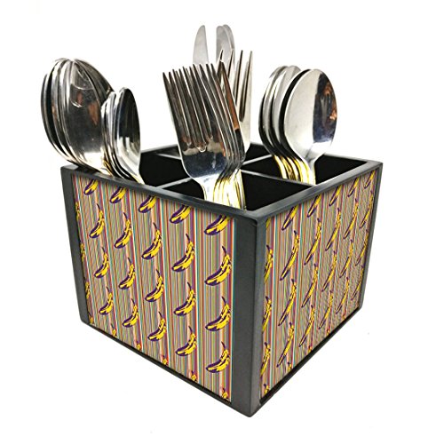 Nutcase Designer Cutlery Stand Holder Silverware Caddy-Spoons Forks Knives Organizer for Dining Table & kitchen -W-5.75"x H -4.25"x L-5.5"-SPOONS NOT INCLUDED - Banana Everywhere