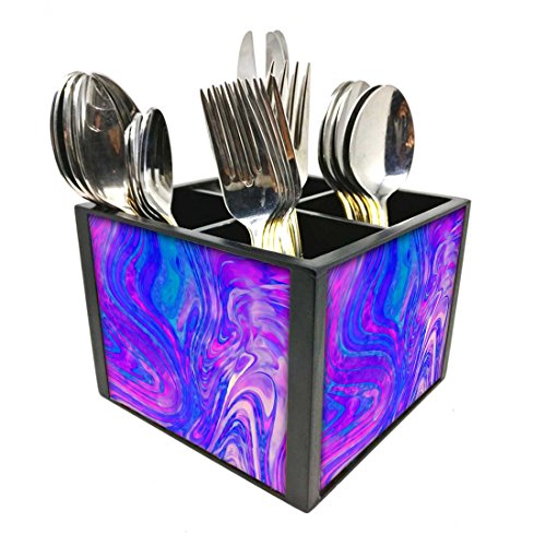 Nutcase Designer Cutlery Stand Holder Silverware Caddy-Spoons Forks Knives Organizer for Dining Table & kitchen -W-5.75"x H -4.25"x L-5.5"-SPOONS NOT INCLUDED - Abstract Pastel