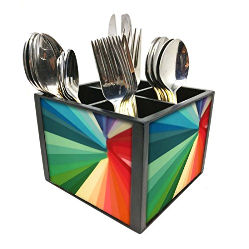 Nutcase Designer Cutlery Stand Holder Silverware Caddy-Spoons Forks Knives Organizer for Dining Table & kitchen -W-5.75"x H -4.25"x L-5.5"-SPOONS NOT INCLUDED - Multicolor Strips
