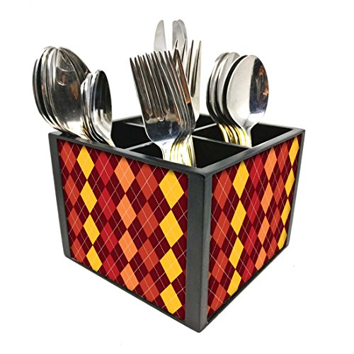 Nutcase Designer Cutlery Stand Holder Silverware Caddy-Spoons Forks Knives Organizer for Dining Table & kitchen W-5.75"x H -4.25"x L-5.5" - Diamonds I Red And Yellow