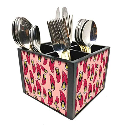 Nutcase Designer Cutlery Stand Holder Silverware Caddy-Spoons Forks Knives Organizer for Dining Table & kitchen W-5.75"x H -4.25"x L-5.5" - Feather
