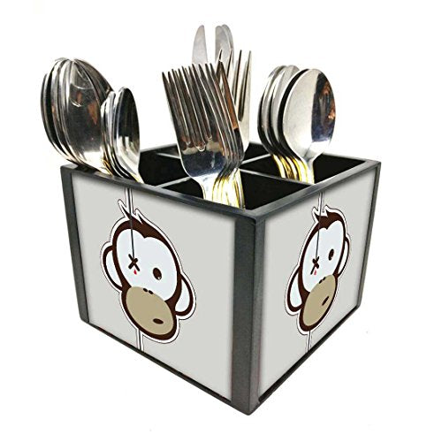 Nutcase Designer Cutlery Stand Holder Silverware Caddy-Spoons Forks Knives Organizer for Dining Table & kitchen -W-5.75"x H -4.25"x L-5.5"-SPOONS NOT INCLUDED - Crying Monkey