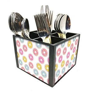 Nutcase Designer Cutlery Stand Holder Silverware Caddy-Spoons Forks Knives Organizer for Dining Table & kitchen -W-5.75"x H -4.25"x L-5.5"-SPOONS NOT INCLUDED - Donuts