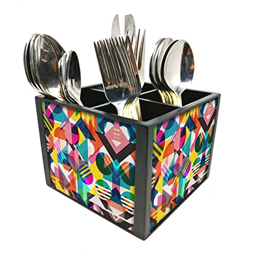 Nutcase Designer Cutlery Stand Holder Silverware Caddy-Spoons Forks Knives Organizer for Dining Table & kitchen W-5.75"x H -4.25"x L-5.5" - Mulicolour ply