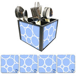Nutcase Designer Flatware Cutlery Stand Holder Silverware Caddy-Spoons Forks Knives Organizer With Matching Metal Coasters - Blue Circle
