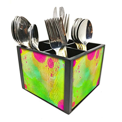 Nutcase Designer Cutlery Stand Holder Silverware Caddy-Spoons Forks Knives Organizer for Dining Table & kitchen -W-5.75"x H -4.25"x L-5.5"-SPOONS NOT INCLUDED - Green Watercolor