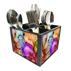 Nutcase Designer Cutlery Stand Holder Silverware Caddy-Spoons Forks Knives Organizer for Dining Table & kitchen -W-5.75"x H -4.25"x L-5.5"-SPOONS NOT INCLUDED - Alcohol Ink