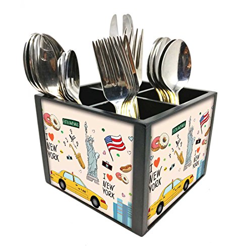 Nutcase Designer Cutlery Stand Holder Silverware Caddy-Spoons Forks Knives Organizer for Dining Table & kitchen W-5.75"x H -4.25"x L-5.5" - New York