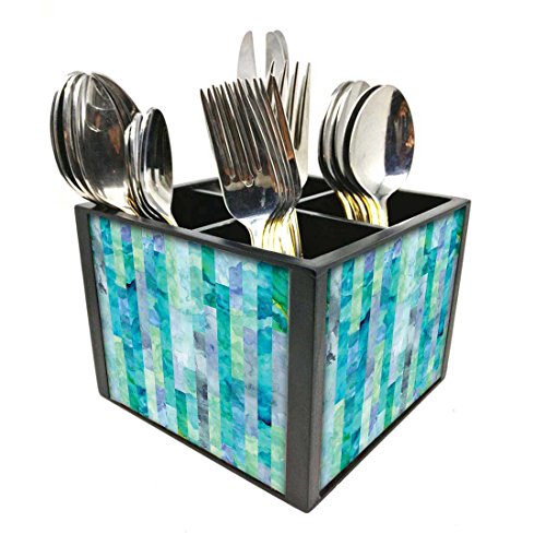Nutcase Designer Cutlery Stand Holder Silverware Caddy-Spoons Forks Knives Organizer for Dining Table & kitchen -W-5.75"x H -4.25"x L-5.5"-SPOONS NOT INCLUDED - Marble Lines