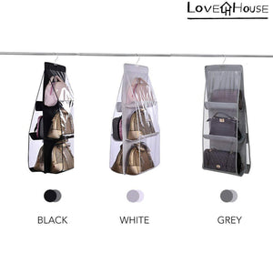 Cheap love in the house hanging handbag purse organizer household wardrobe closet organizer hanging storage bag 6 large storage pockets grey 36x14x14