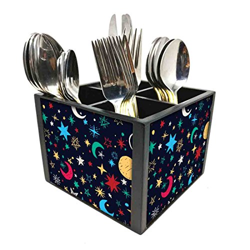 Nutcase Designer Cutlery Stand Holder Silverware Caddy-Spoons Forks Knives Organizer for Dining Table & kitchen W-5.75"x H -4.25"x L-5.5" - Stars