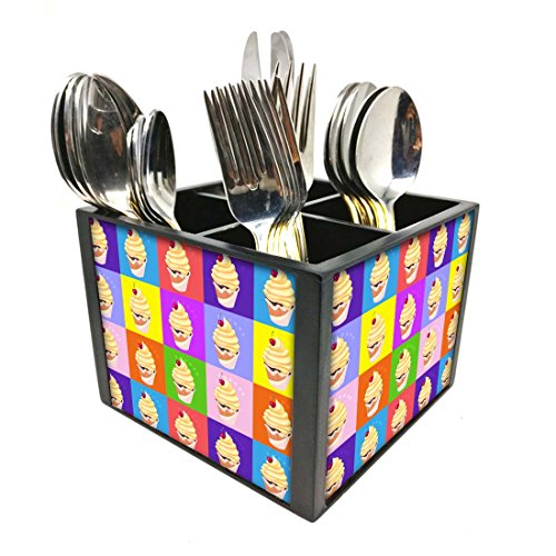 Nutcase Designer Cutlery Stand Holder Silverware Caddy-Spoons Forks Knives Organizer for Dining Table & kitchen -W-5.75"x H -4.25"x L-5.5"-SPOONS NOT INCLUDED - Cup Cacke