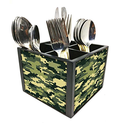 Nutcase Designer Cutlery Stand Holder Silverware Caddy-Spoons Forks Knives Organizer for Dining Table & kitchen -W-5.75"x H -4.25"x L-5.5"-SPOONS NOT INCLUDED - 8 Bit Camo