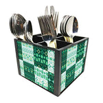 Nutcase Designer Cutlery Stand Holder Silverware Caddy-Spoons Forks Knives Organizer for Dining Table & kitchen W-5.75"x H -4.25"x L-5.5" - Aztec Pattern Green