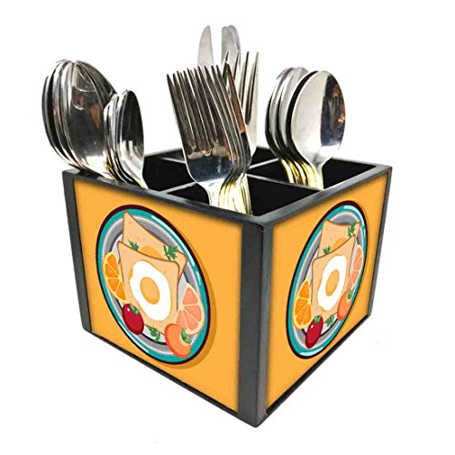 Nutcase Designer Cutlery Stand Holder Silverware Caddy-Spoons Forks Knives Organizer for Dining Table & kitchen W-5.75"x H -4.25"x L-5.5" - BreakFast Time Yellow