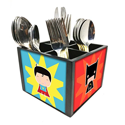 Nutcase Designer Cutlery Stand Holder Silverware Caddy-Spoons Forks Knives Organizer for Dining Table & kitchen W-5.75"x H -4.25"x L-5.5" - Cute Superboy