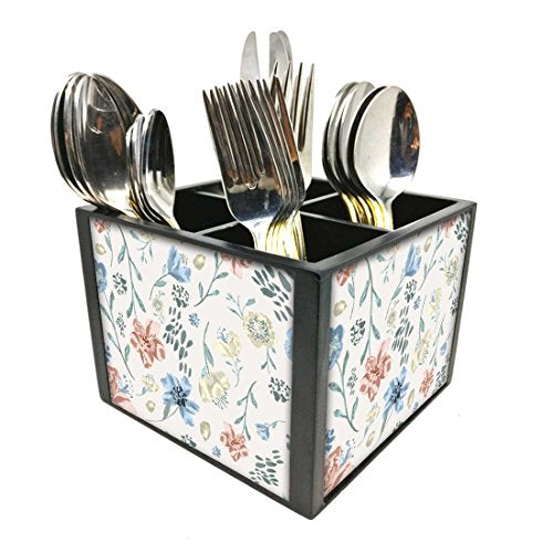 Nutcase Designer Cutlery Stand Holder Silverware Caddy-Spoons Forks Knives Organizer for Dining Table & kitchen W-5.75"x H -4.25"x L-5.5" - Cute Baby Flowers