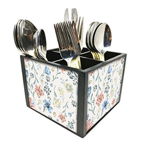 Nutcase Designer Cutlery Stand Holder Silverware Caddy-Spoons Forks Knives Organizer for Dining Table & kitchen W-5.75"x H -4.25"x L-5.5" - Cute Baby Flowers