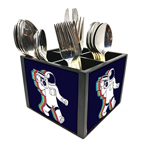 Nutcase Designer Cutlery Stand Holder Silverware Caddy-Spoons Forks Knives Organizer for Dining Table & kitchen -W-5.75"x H -4.25"x L-5.5"-SPOONS NOT INCLUDED - Funky Astronaut