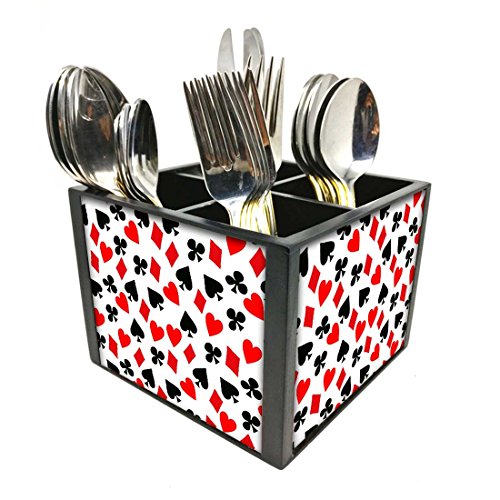 Nutcase Designer Cutlery Stand Holder Silverware Caddy-Spoons Forks Knives Organizer for Dining Table & kitchen -W-5.75"x H -4.25"x L-5.5"-SPOONS NOT INCLUDED - Playing Cards