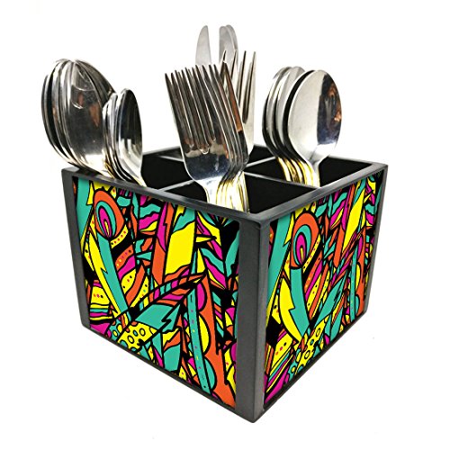 Nutcase Designer Cutlery Stand Holder Silverware Caddy-Spoons Forks Knives Organizer for Dining Table & kitchen W-5.75"x H -4.25"x L-5.5" - Vivid