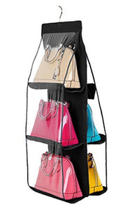 Top 6 pockets hanging closet organizer clear easy accees anti dust cover handbag purse holder storage bag collection shoes clothes space saver bag with a hanging hook black