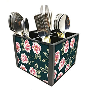 Nutcase Designer Cutlery Stand Holder Silverware Caddy-Spoons Forks Knives Organizer for Dining Table & kitchen W-5.75"x H -4.25"x L-5.5" - Vintage Pink Rose