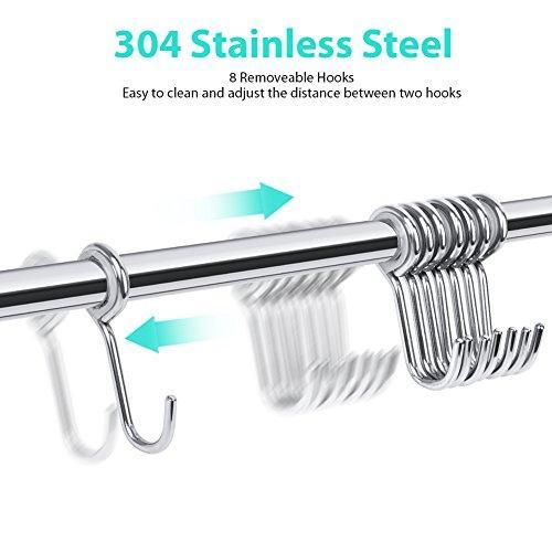 Buy now lesfit utensil rack kitchen wall mounted stainless steel rack rail for hanging knives pot and pan with 8 removable hooks 20 inches