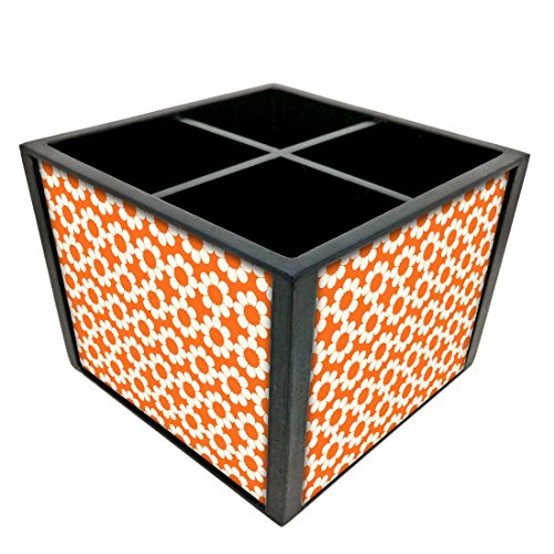 Nutcase Designer Cutlery Stand Holder Silverware Caddy-Spoons Forks Knives Organizer for Dining Table & kitchen W-5.75"x H -4.25"x L-5.5" - Orange Flowers Design