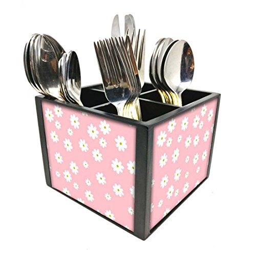 Nutcase Designer Cutlery Stand Holder Silverware Caddy-Spoons Forks Knives Organizer for Dining Table & kitchen -W-5.75"x H -4.25"x L-5.5"-SPOONS NOT INCLUDED - Pastel Fresh Flowers