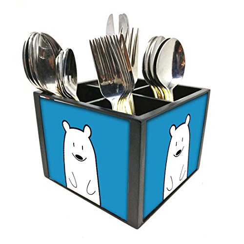 Nutcase Designer Cutlery Stand Holder Silverware Caddy-Spoons Forks Knives Organizer for Dining Table & kitchen -W-5.75"x H -4.25"x L-5.5"-SPOONS NOT INCLUDED - Sweet Polar Bear