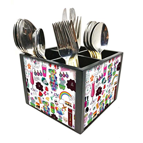 Nutcase Designer Cutlery Stand Holder Silverware Caddy-Spoons Forks Knives Organizer for Dining Table & kitchen -W-5.75"x H -4.25"x L-5.5"-SPOONS NOT INCLUDED - Teen Art