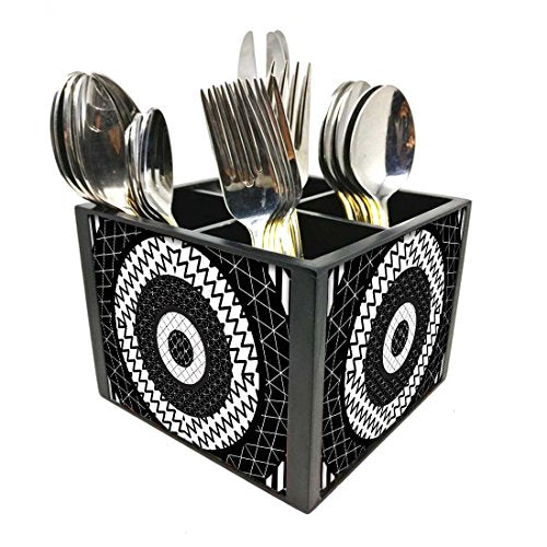 Nutcase Designer Cutlery Stand Holder Silverware Caddy-Spoons Forks Knives Organizer for Dining Table & kitchen W-5.75"x H -4.25"x L-5.5" - Circle Black