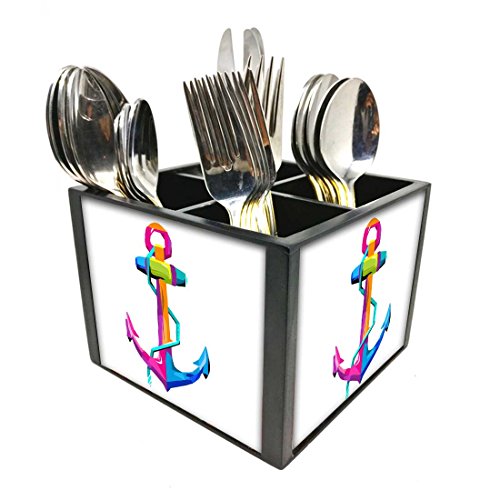 Nutcase Designer Cutlery Stand Holder Silverware Caddy-Spoons Forks Knives Organizer for Dining Table & kitchen -W-5.75"x H -4.25"x L-5.5"-SPOONS NOT INCLUDED - Anchor Cool Art