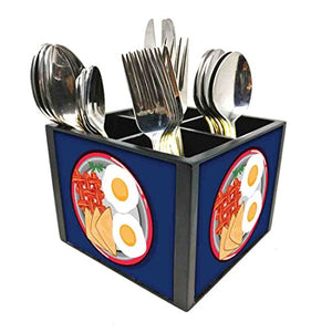 Nutcase Designer Cutlery Stand Holder Silverware Caddy-Spoons Forks Knives Organizer for Dining Table & kitchen W-5.75"x H -4.25"x L-5.5" - BreakFast Time Blue
