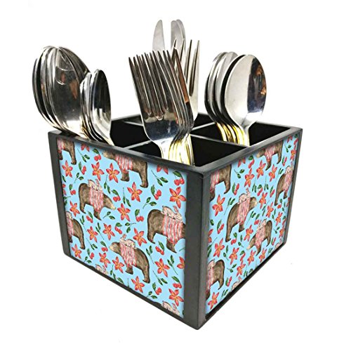 Nutcase Designer Cutlery Stand Holder Silverware Caddy-Spoons Forks Knives Organizer for Dining Table & kitchen W-5.75"x H -4.25"x L-5.5" - Panda & Rabbit