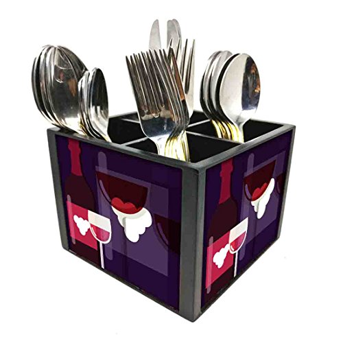 Nutcase Designer Cutlery Stand Holder Silverware Caddy-Spoons Forks Knives Organizer for Dining Table & kitchen W-5.75"x H -4.25"x L-5.5" - Wine Bottles