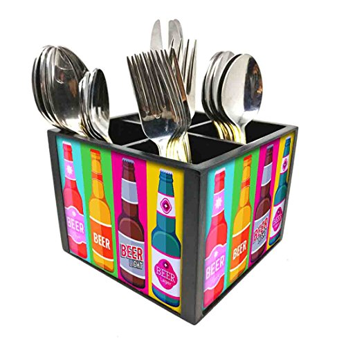 Nutcase Designer Cutlery Stand Holder Silverware Caddy-Spoons Forks Knives Organizer for Dining Table & kitchen W-5.75"x H -4.25"x L-5.5" - Beer Bottles