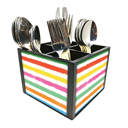 Nutcase Designer Cutlery Stand Holder Silverware Caddy-Spoons Forks Knives Organizer for Dining Table & kitchen -W-5.75"x H -4.25"x L-5.5"-SPOONS NOT INCLUDED - Colorful Lines
